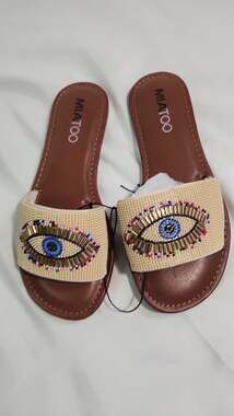 MIA TOO Women's Kara Beaded Evil Eye Slide Sandal